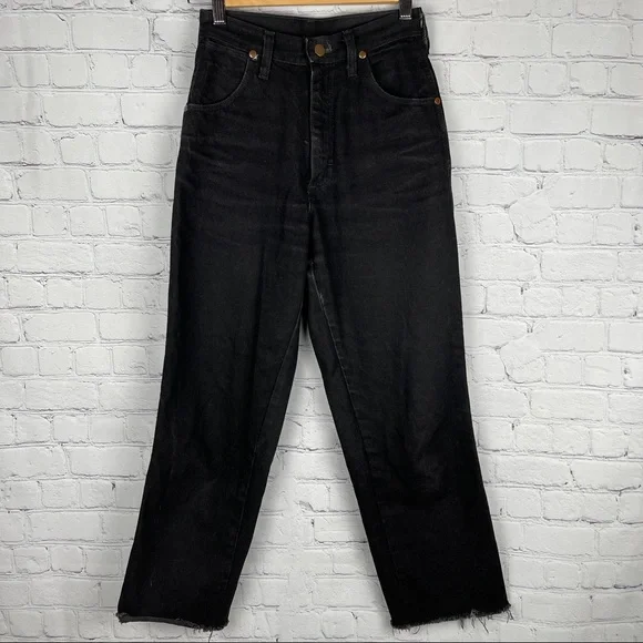 WRANGLER vintage 90s black denim wide leg high waist crop jeans pants - Picture 1 of 9